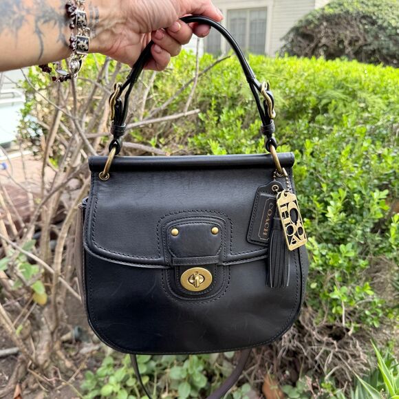 Coach Willis 70th Anniversary Black Leather Satchel Crossbody Bag 19132 Brass - Picture 3 of 17